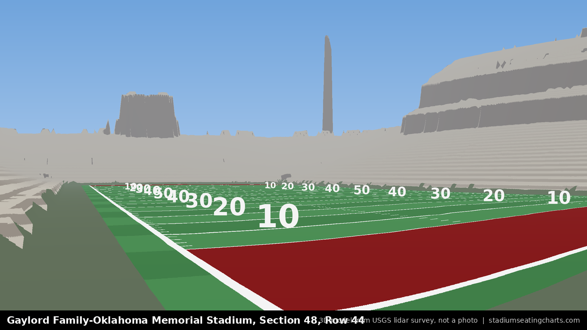 View from Oklahoma Memorial Stadium Section 48, Row 44, looking toward the field