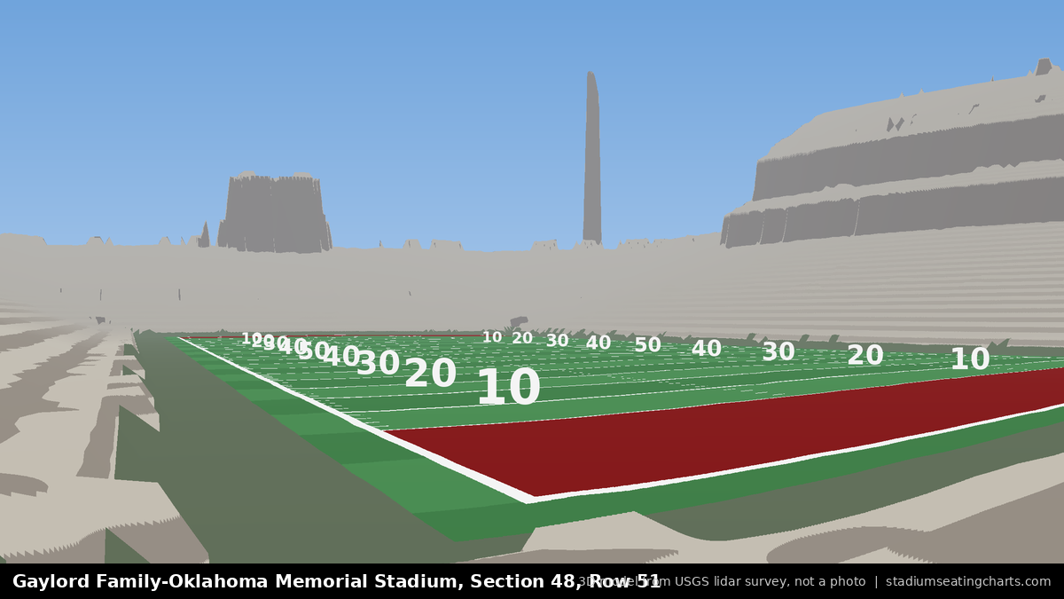 View from Oklahoma Memorial Stadium Section 48, Row 51, looking toward the field
