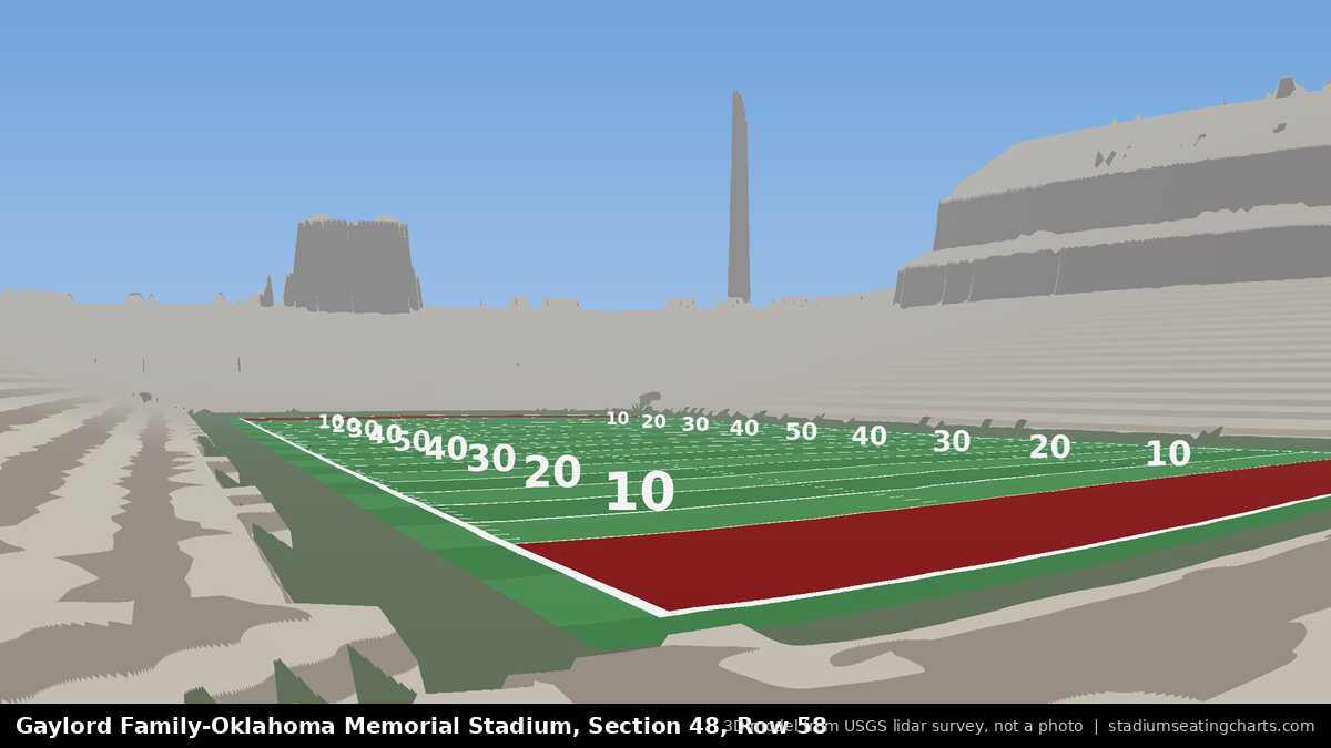 View from Oklahoma Memorial Stadium Section 48, Row 58, looking toward the field