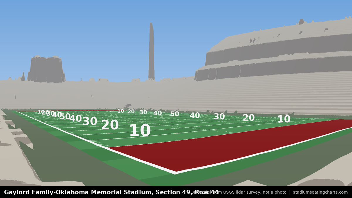 View from Oklahoma Memorial Stadium Section 49, Row 44, looking toward the field