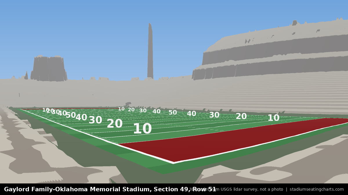 View from Oklahoma Memorial Stadium Section 49, Row 51, looking toward the field