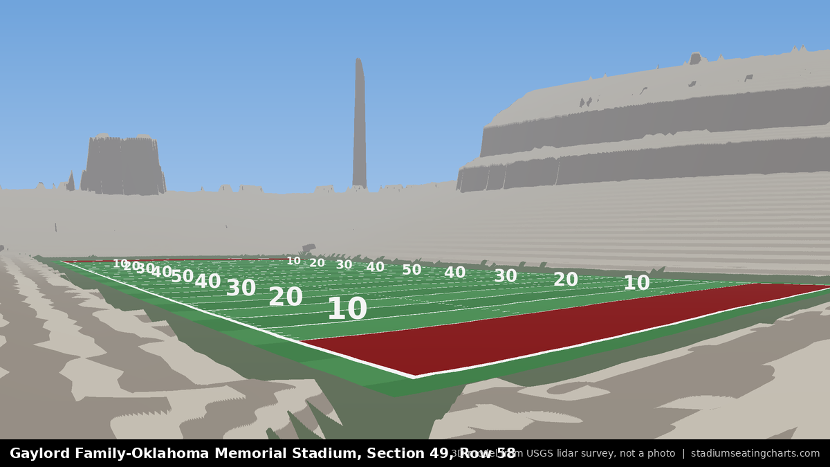 View from Oklahoma Memorial Stadium Section 49, Row 58, looking toward the field
