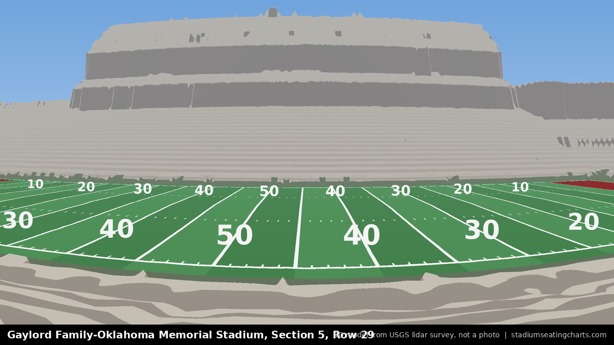 View from Oklahoma Memorial Stadium Section 5, Row 29, looking toward the field