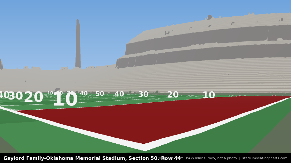 View from Oklahoma Memorial Stadium Section 50, Row 44, looking toward the field