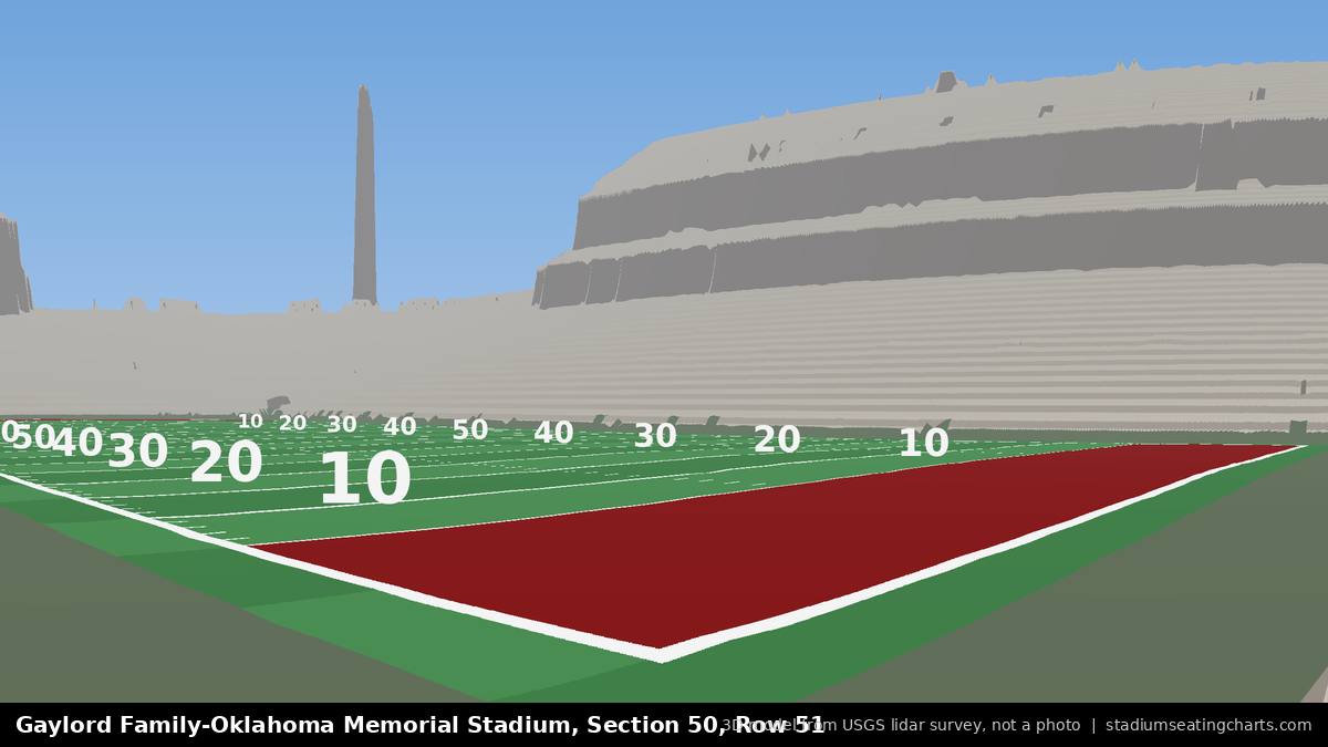 View from Oklahoma Memorial Stadium Section 50, Row 51, looking toward the field