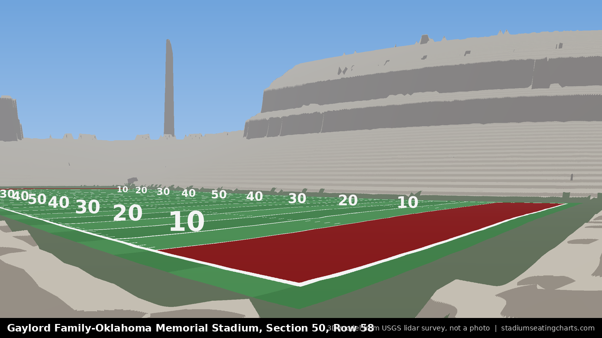 View from Oklahoma Memorial Stadium Section 50, Row 58, looking toward the field