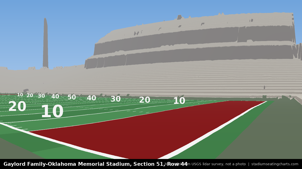 View from Oklahoma Memorial Stadium Section 51, Row 44, looking toward the field
