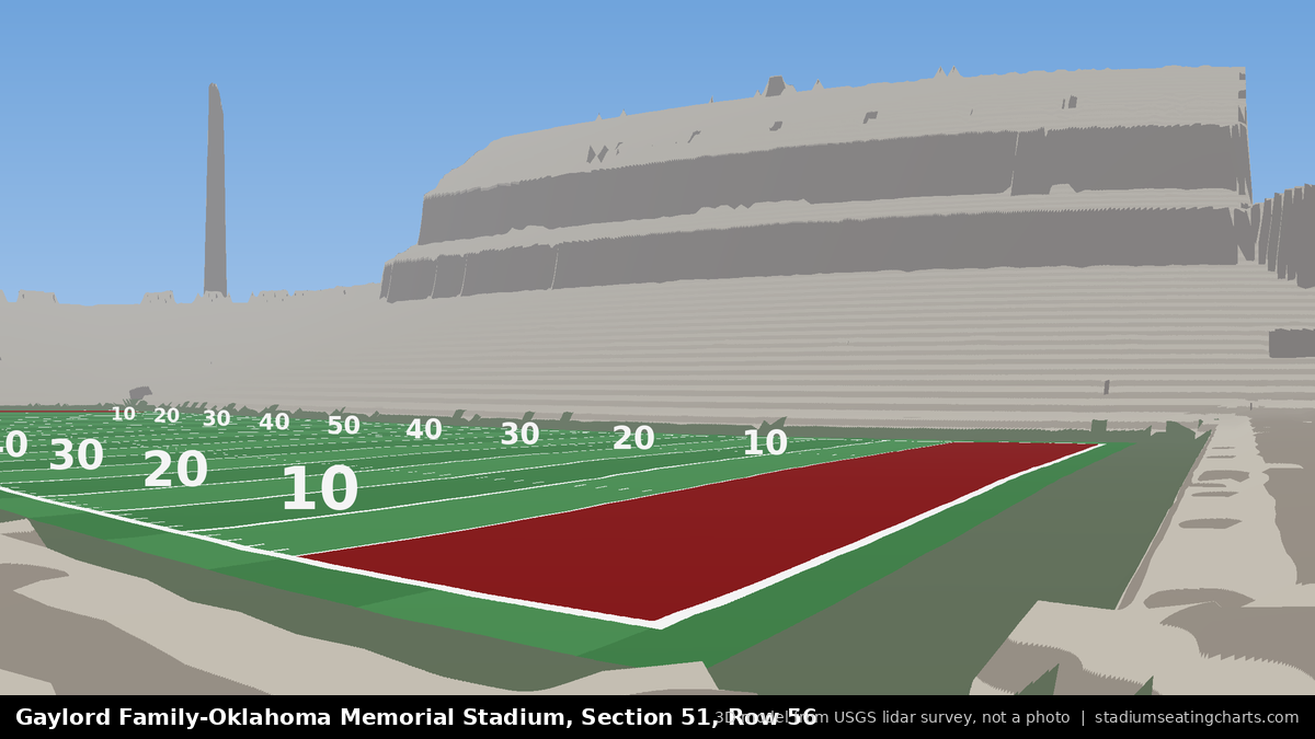 View from Oklahoma Memorial Stadium Section 51, Row 56, looking toward the field