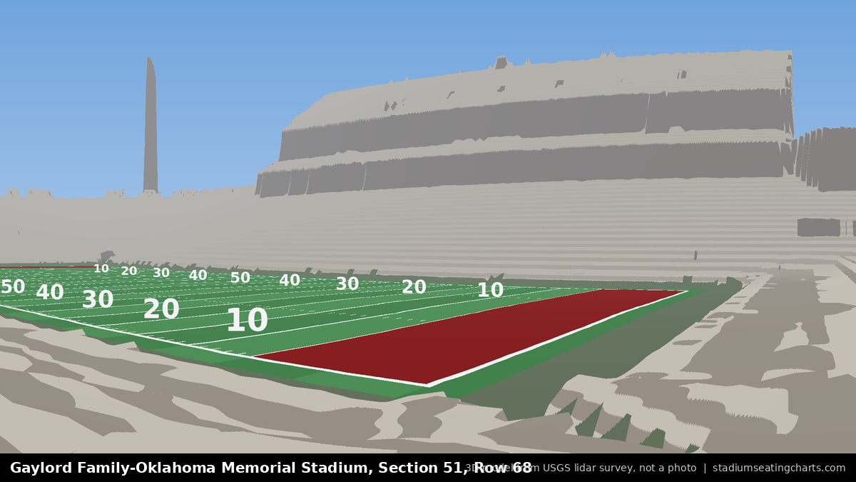 View from Oklahoma Memorial Stadium Section 51, Row 68, looking toward the field