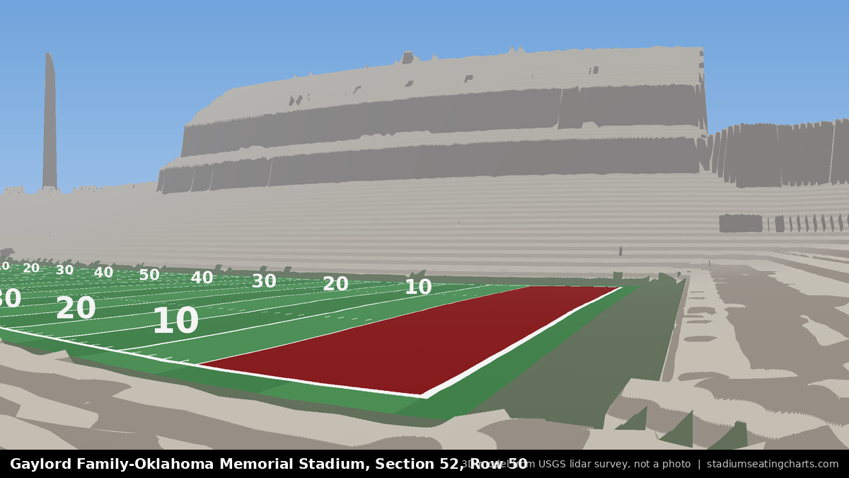 View from Oklahoma Memorial Stadium Section 52, Row 50, looking toward the field