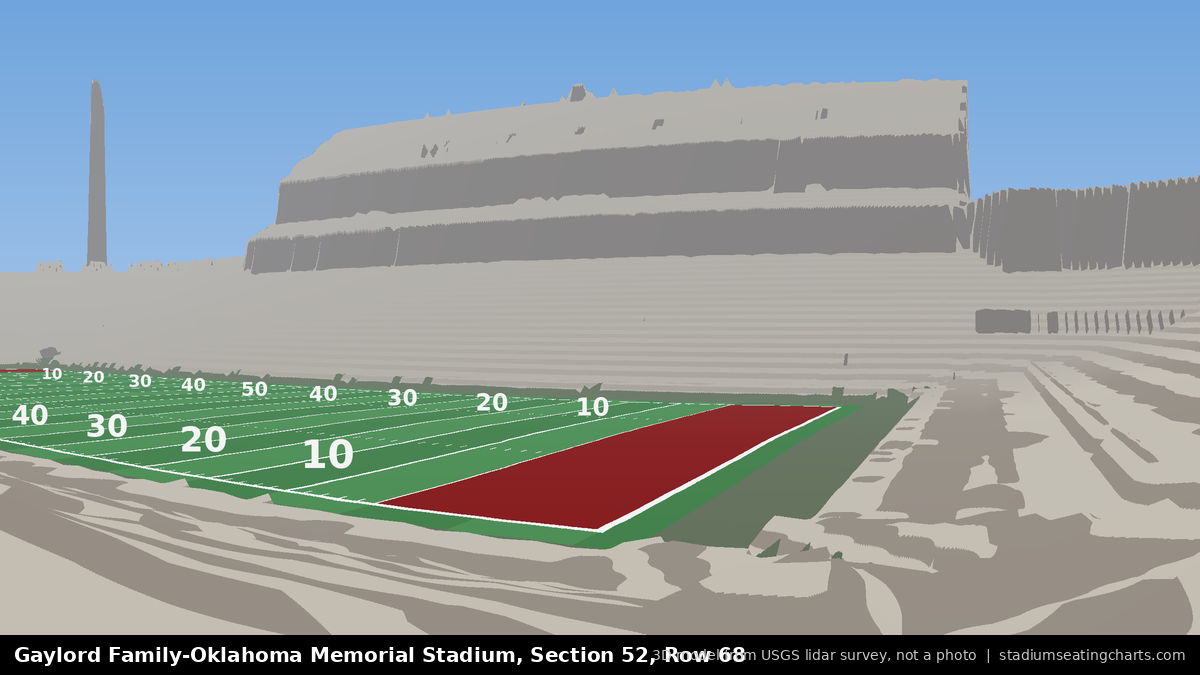 View from Oklahoma Memorial Stadium Section 52, Row 68, looking toward the field