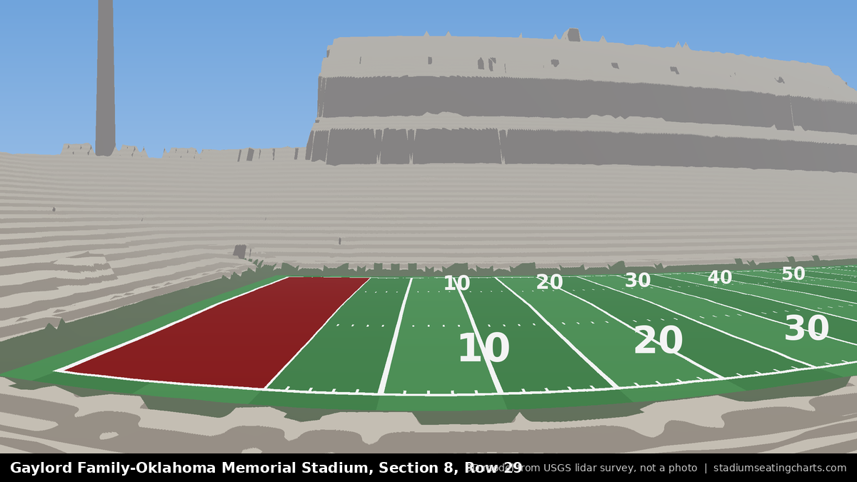 View from Oklahoma Memorial Stadium Section 8, Row 29, looking toward the field