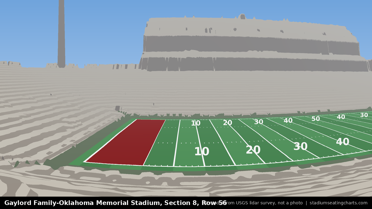 View from Oklahoma Memorial Stadium Section 8, Row 56, looking toward the field