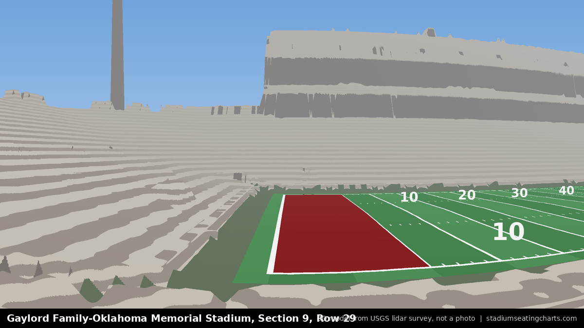 View from Oklahoma Memorial Stadium Section 9, Row 29, looking toward the field