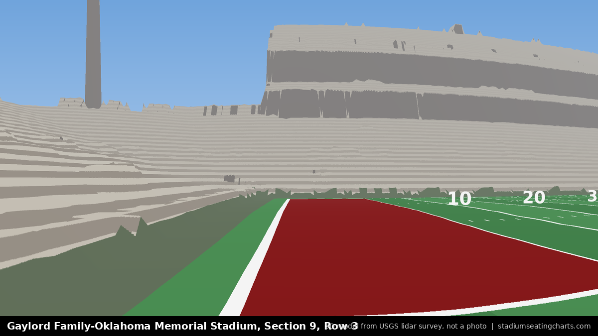 View from Oklahoma Memorial Stadium Section 9, Row 3, looking toward the field