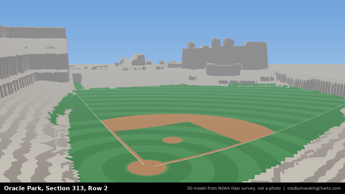 View from Oracle Park Section 313, Row 2, looking toward the pitcher's mound