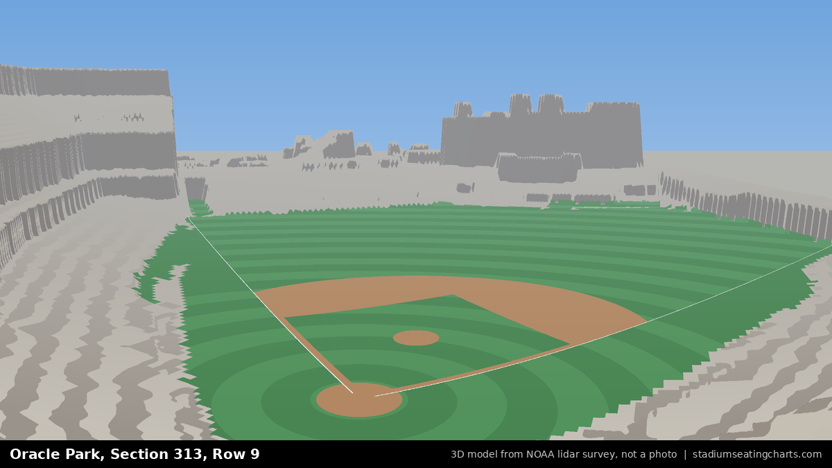 View from Oracle Park Section 313, Row 9, looking toward the pitcher's mound