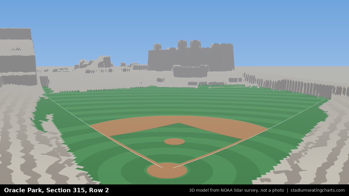View from Oracle Park Section 315, Row 2, looking toward the pitcher's mound