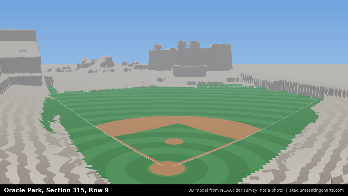 View from Oracle Park Section 315, Row 9, looking toward the pitcher's mound