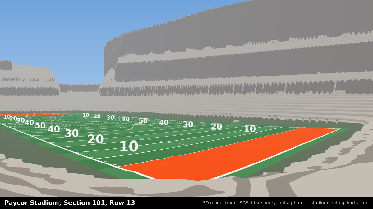 View from Paycor Stadium Section 101, Row 13, looking toward the field