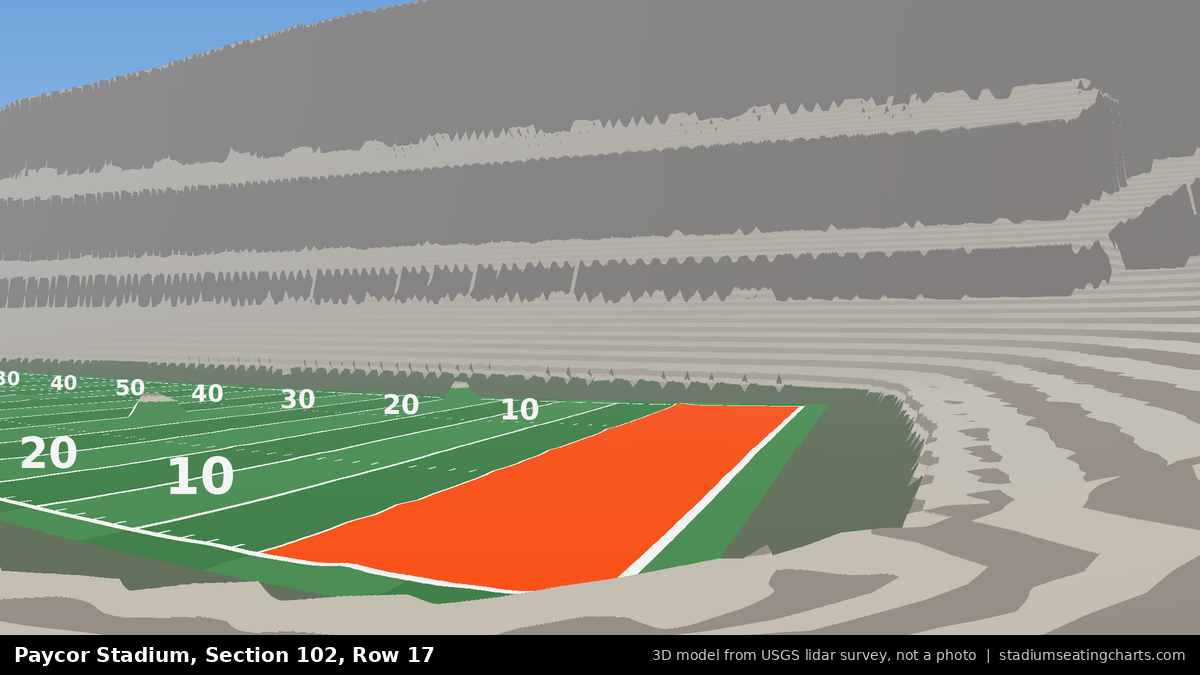 View from Paycor Stadium Section 102, Row 17, looking toward the field