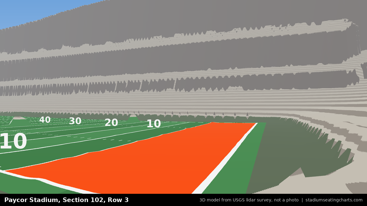 View from Paycor Stadium Section 102, Row 3, looking toward the field