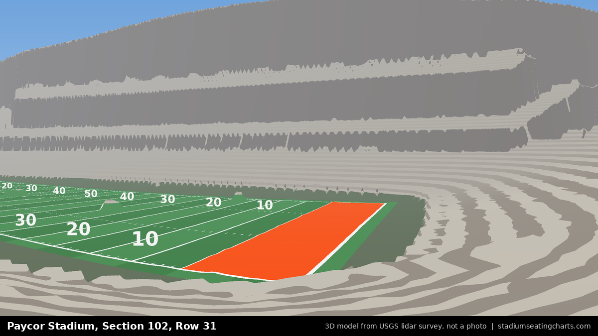 View from Paycor Stadium Section 102, Row 31, looking toward the field