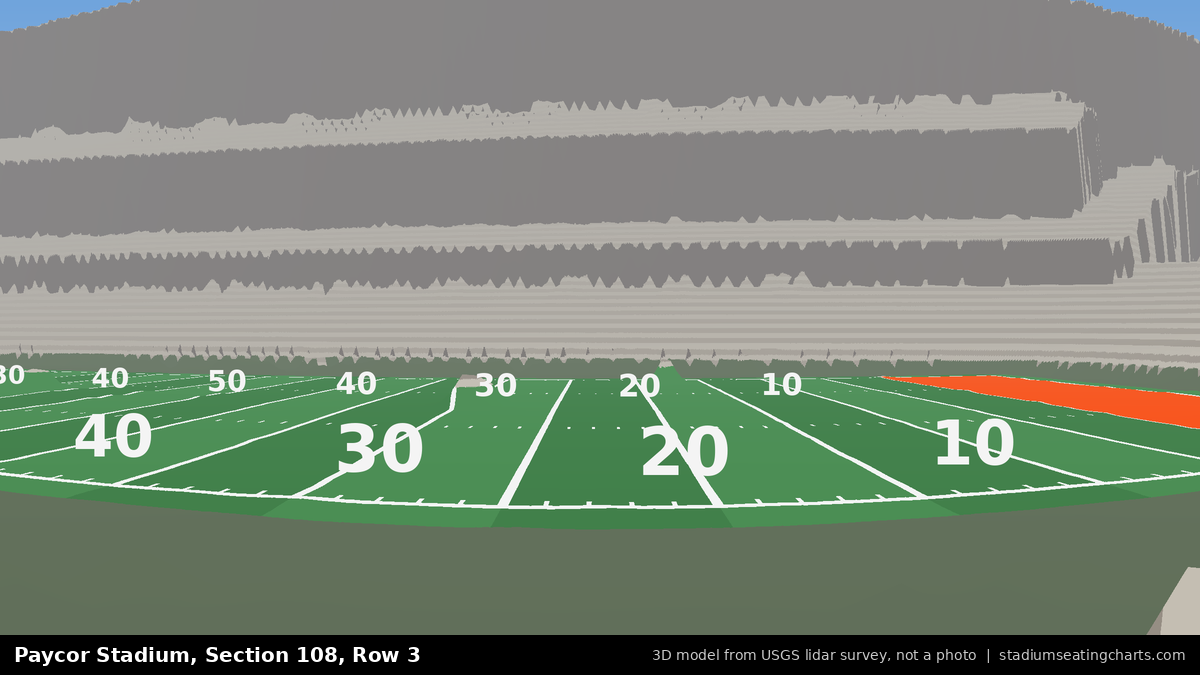View from Paycor Stadium Section 108, Row 3, looking toward the field