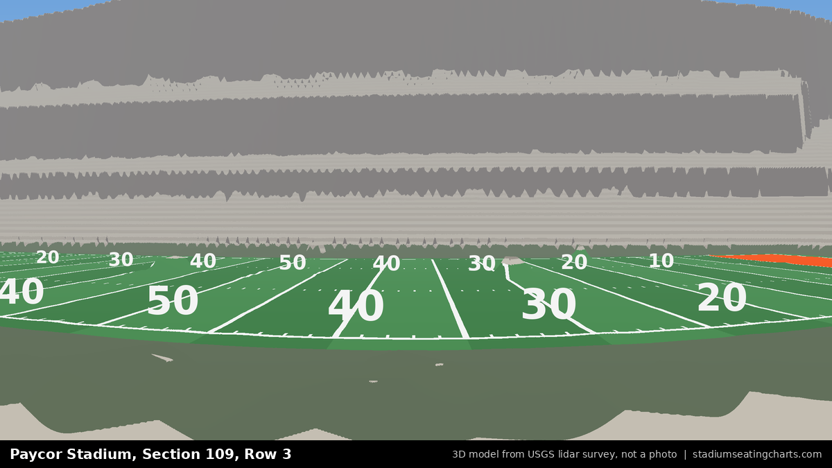 View from Paycor Stadium Section 109, Row 3, looking toward the field