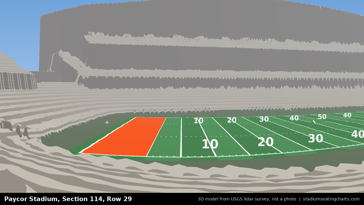 View from Paycor Stadium Section 114, Row 29, looking toward the field