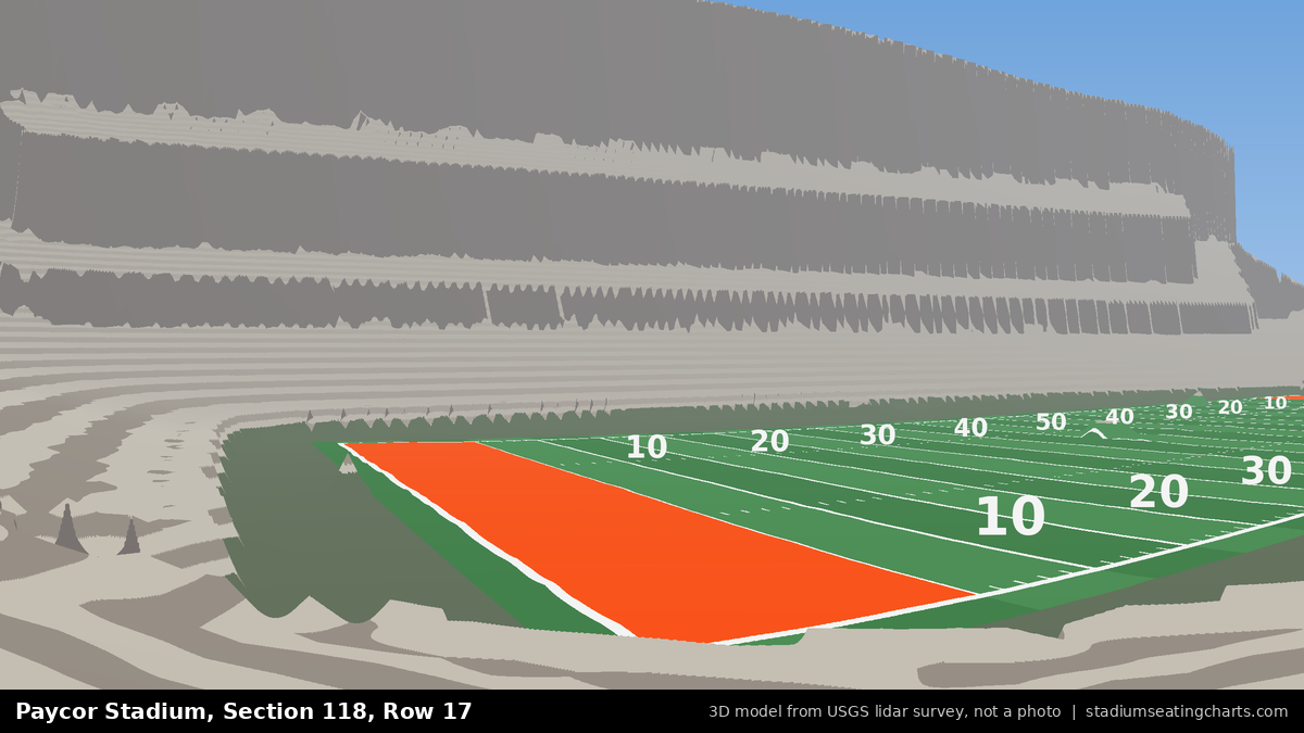 View from Paycor Stadium Section 118, Row 17, looking toward the field