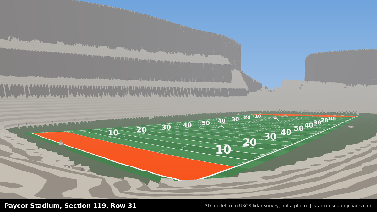 View from Paycor Stadium Section 119, Row 31, looking toward the field