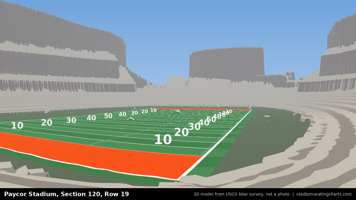 View from Paycor Stadium Section 120, Row 19, looking toward the field
