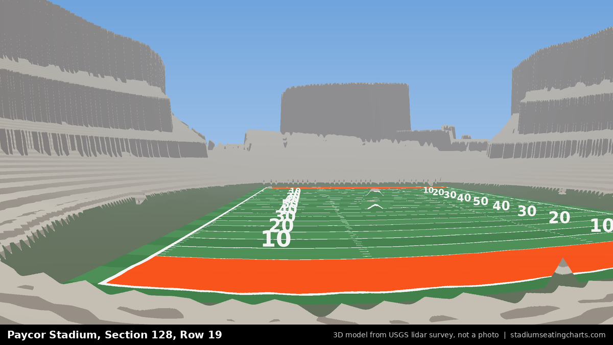 View from Paycor Stadium Section 128, Row 19, looking toward the field