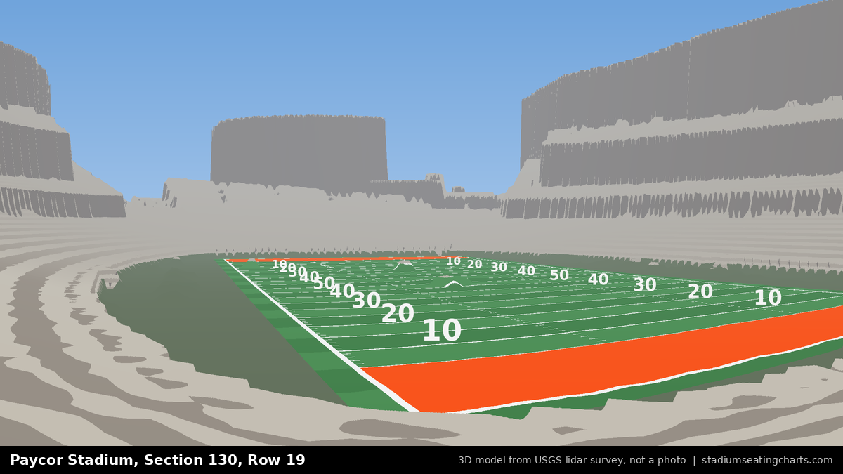 View from Paycor Stadium Section 130, Row 19, looking toward the field