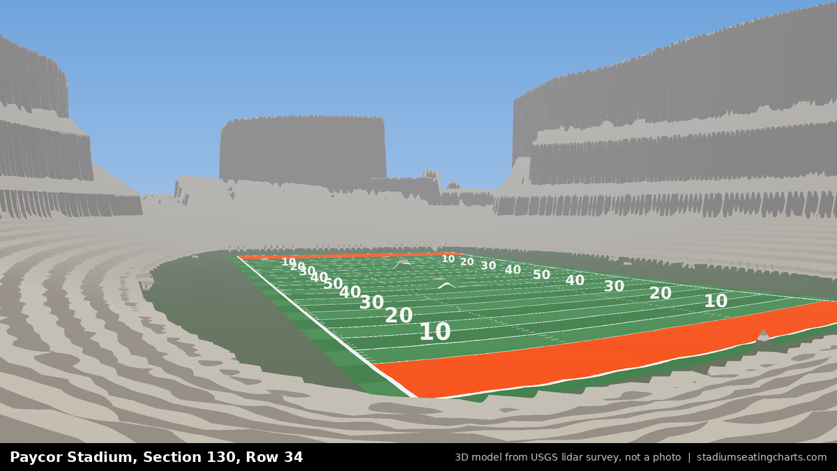 View from Paycor Stadium Section 130, Row 34, looking toward the field