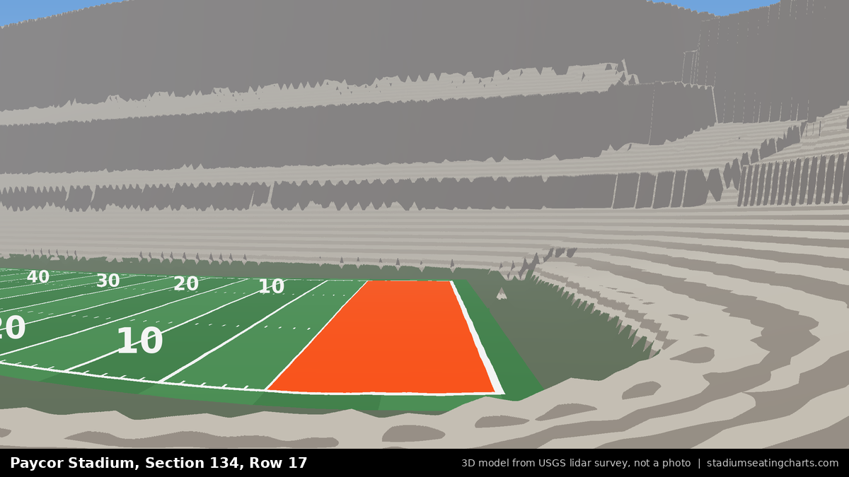 View from Paycor Stadium Section 134, Row 17, looking toward the field