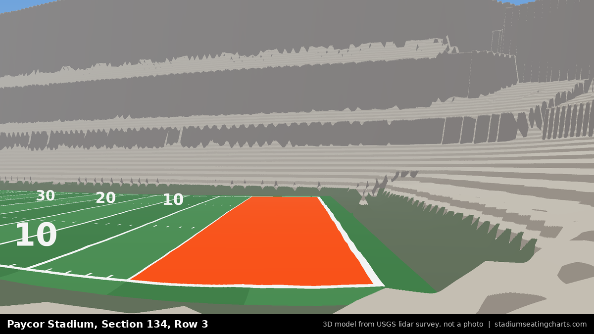 View from Paycor Stadium Section 134, Row 3, looking toward the field