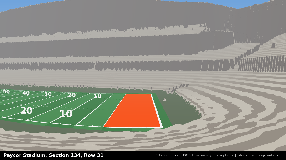 View from Paycor Stadium Section 134, Row 31, looking toward the field