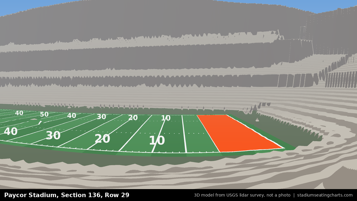View from Paycor Stadium Section 136, Row 29, looking toward the field