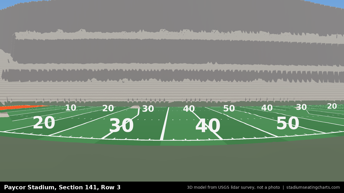 View from Paycor Stadium Section 141, Row 3, looking toward the field