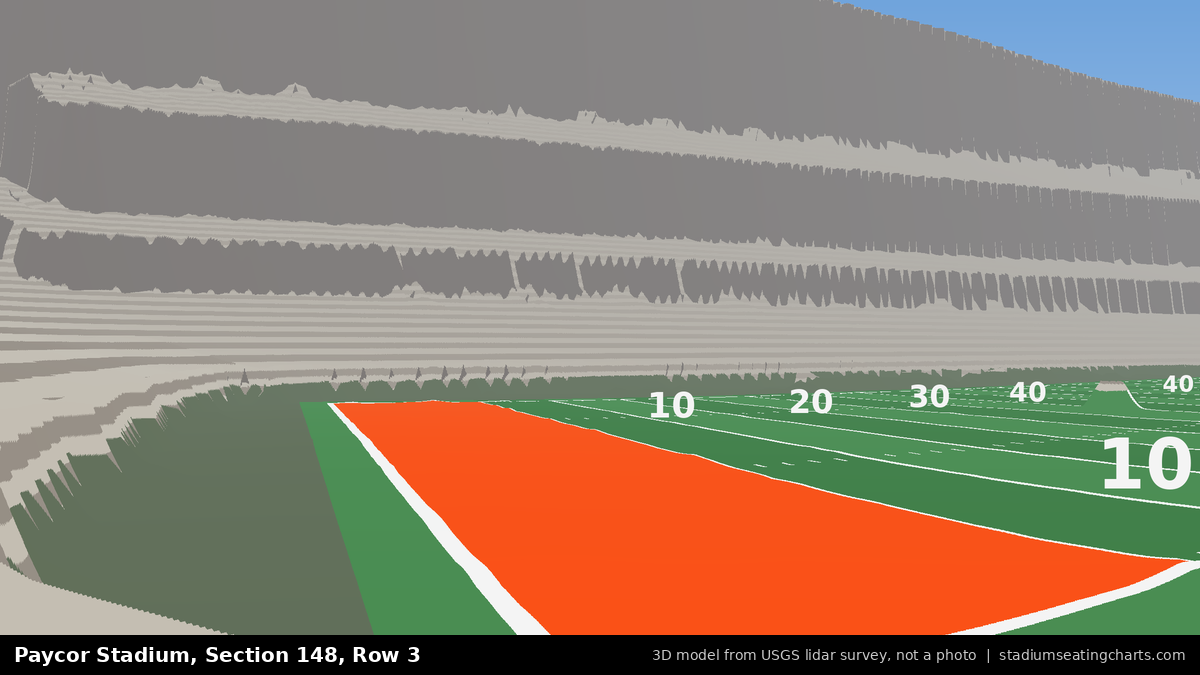 View from Paycor Stadium Section 148, Row 3, looking toward the field