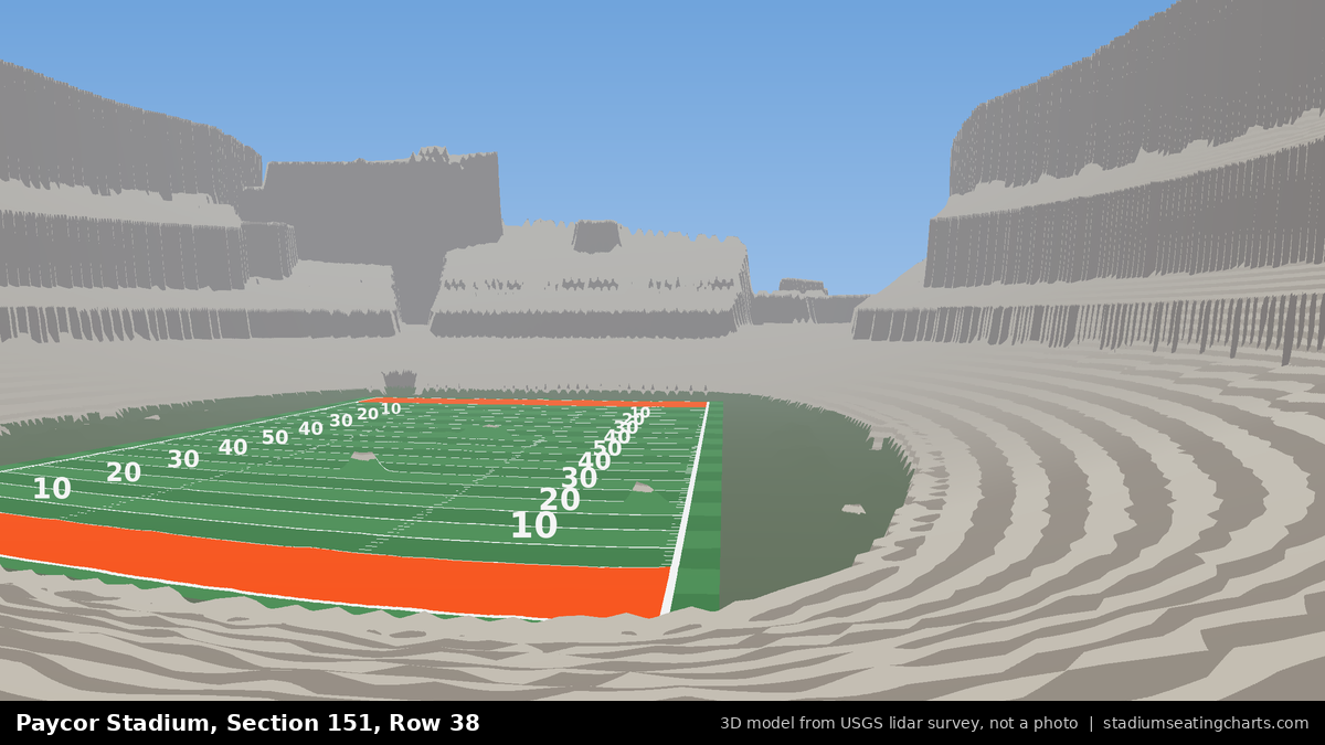 View from Paycor Stadium Section 151, Row 38, looking toward the field