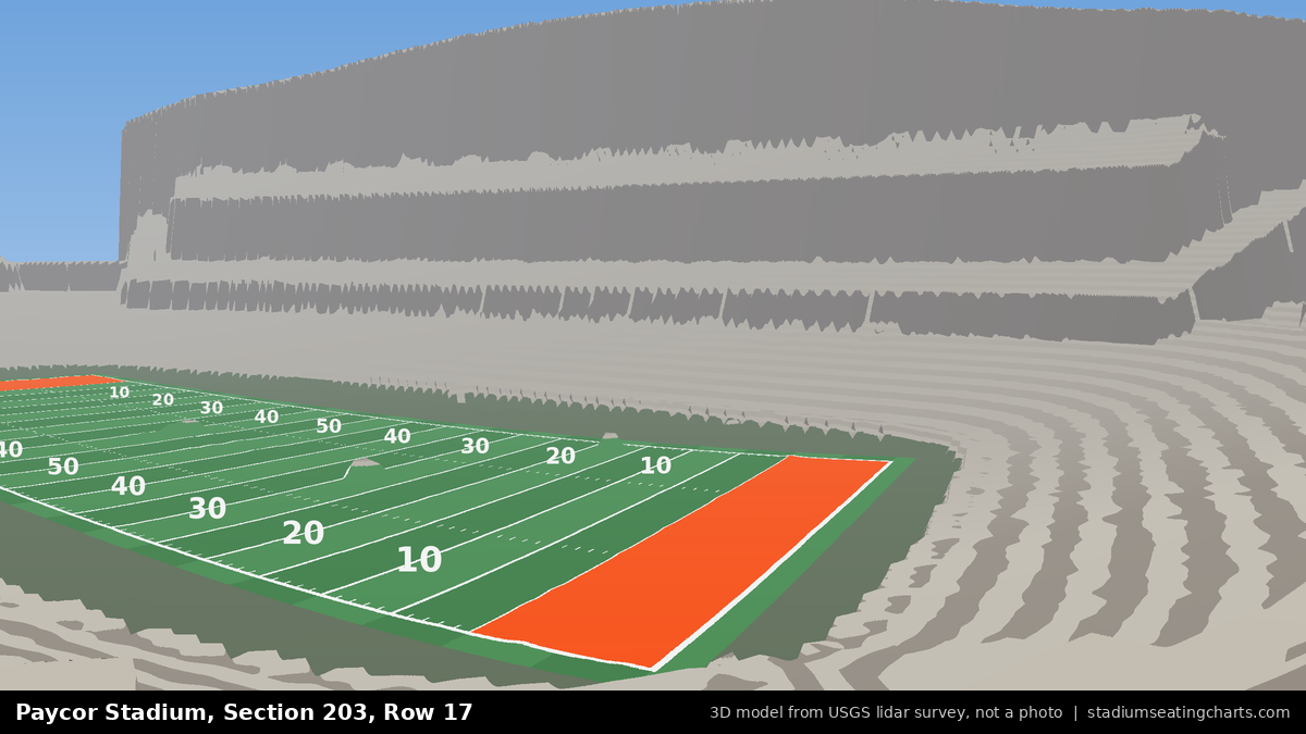 View from Paycor Stadium Section 203, Row 17, looking toward the field