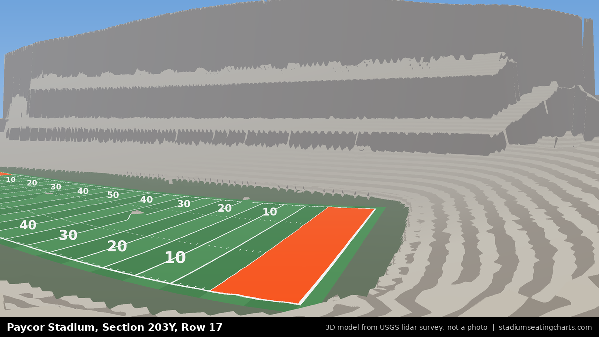 View from Paycor Stadium Section 203Y, Row 17, looking toward the field