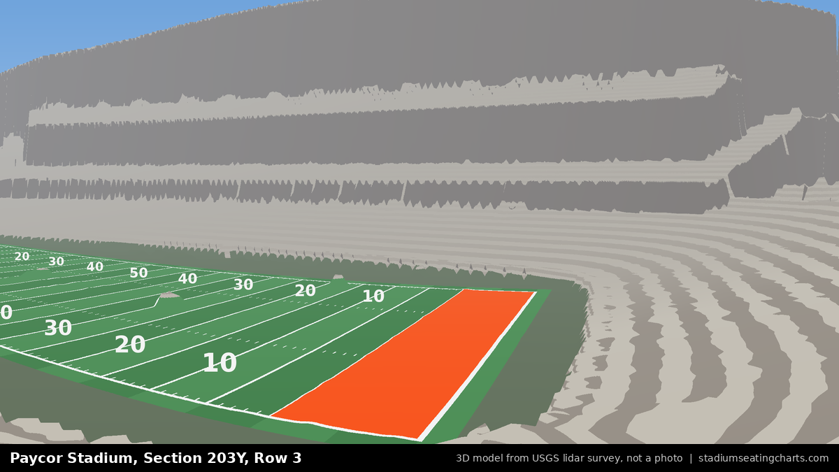 View from Paycor Stadium Section 203Y, Row 3, looking toward the field