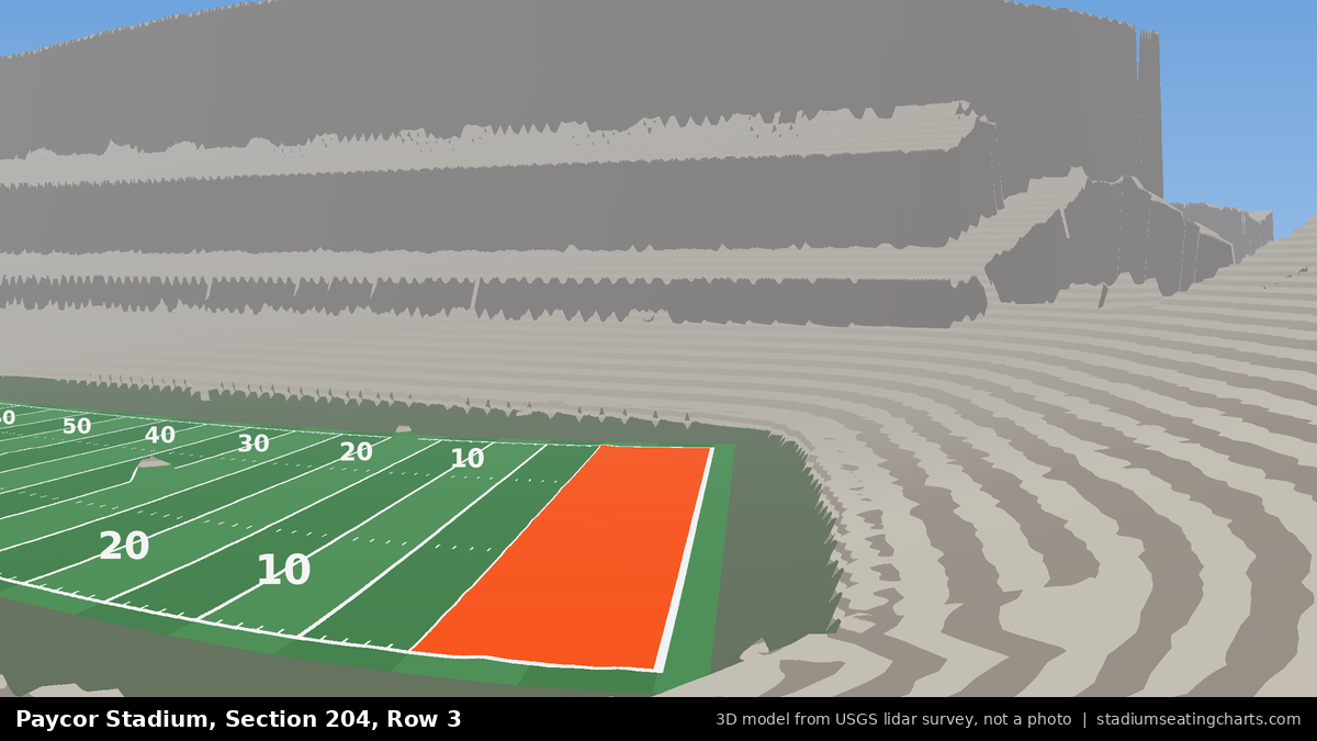 View from Paycor Stadium Section 204, Row 3, looking toward the field