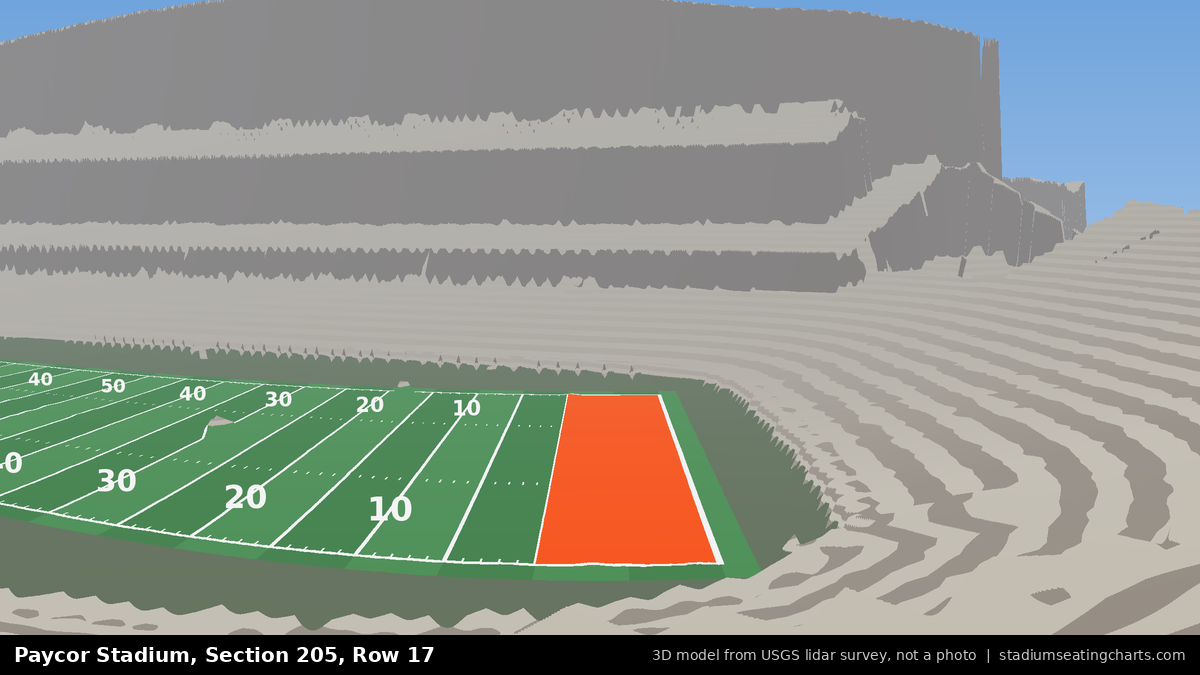 View from Paycor Stadium Section 205, Row 17, looking toward the field