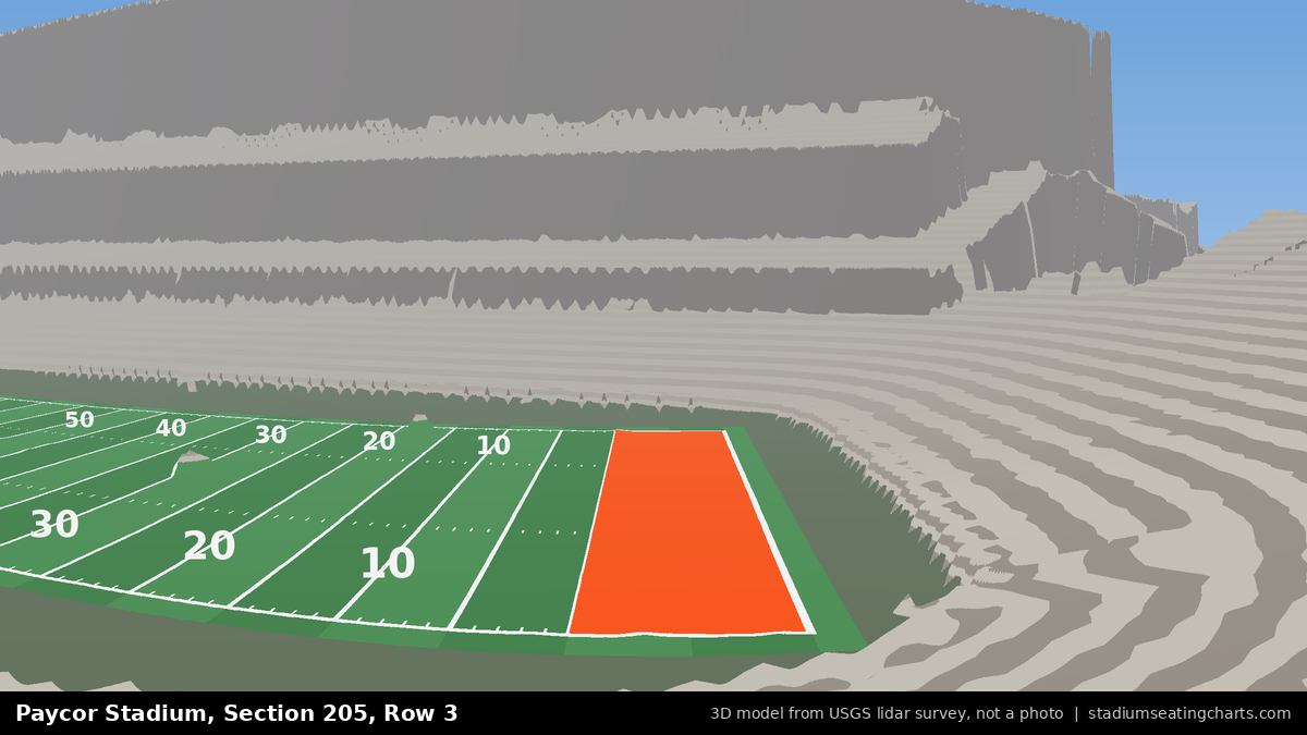 View from Paycor Stadium Section 205, Row 3, looking toward the field