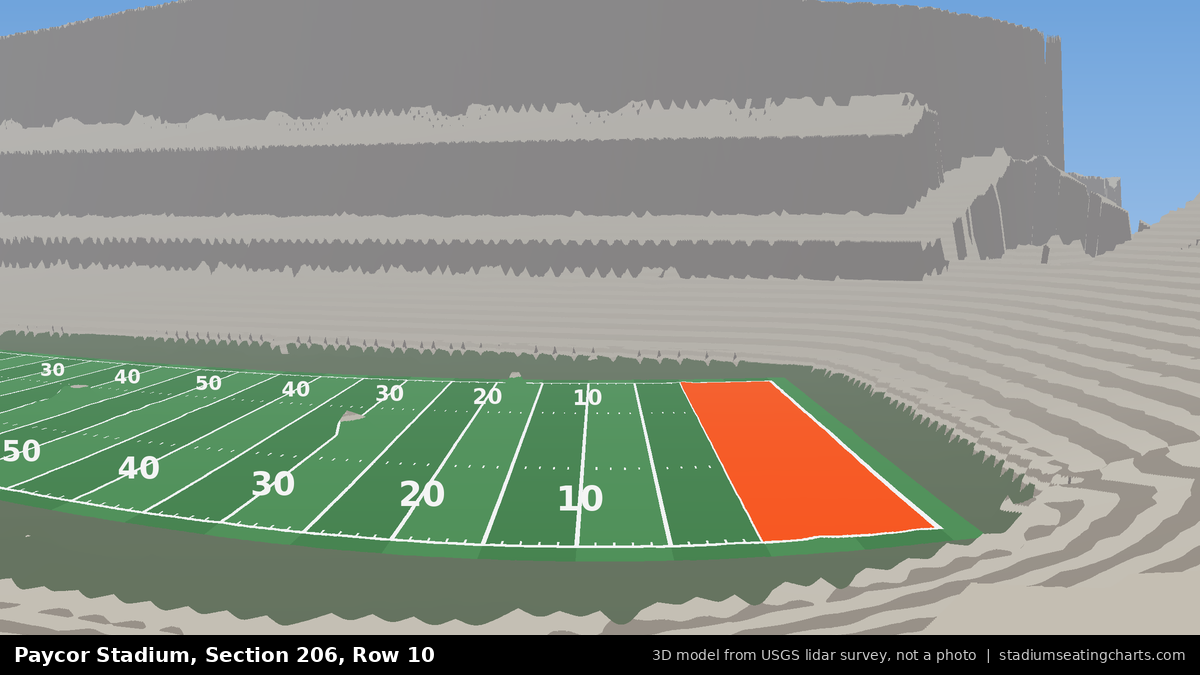 View from Paycor Stadium Section 206, Row 10, looking toward the field